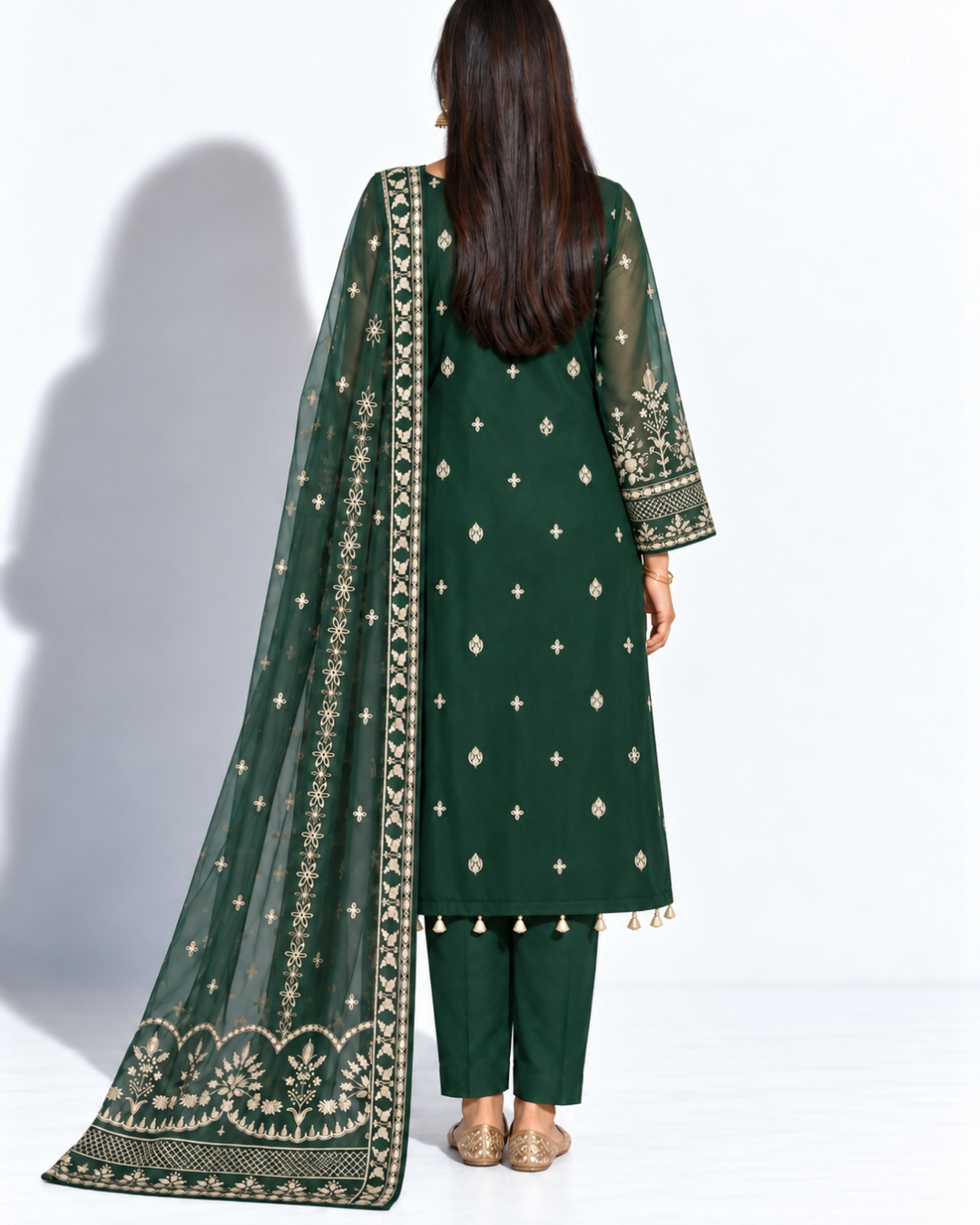 Green Embroidered Organza Suit (ATK-003)