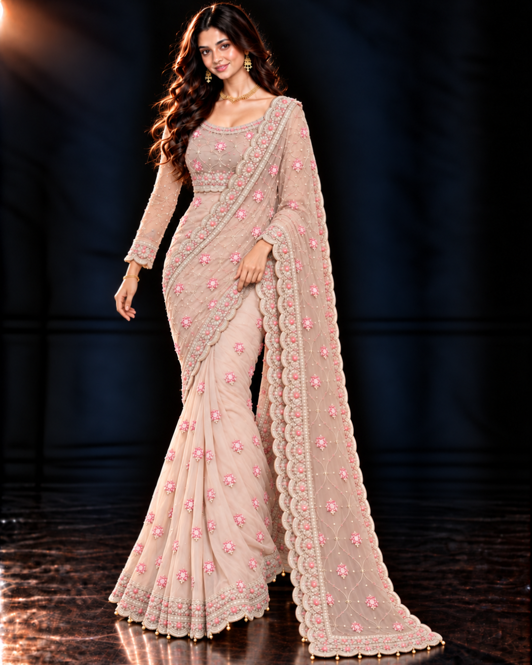 Peach Dori Work Embroidered Saree (ATS-004)