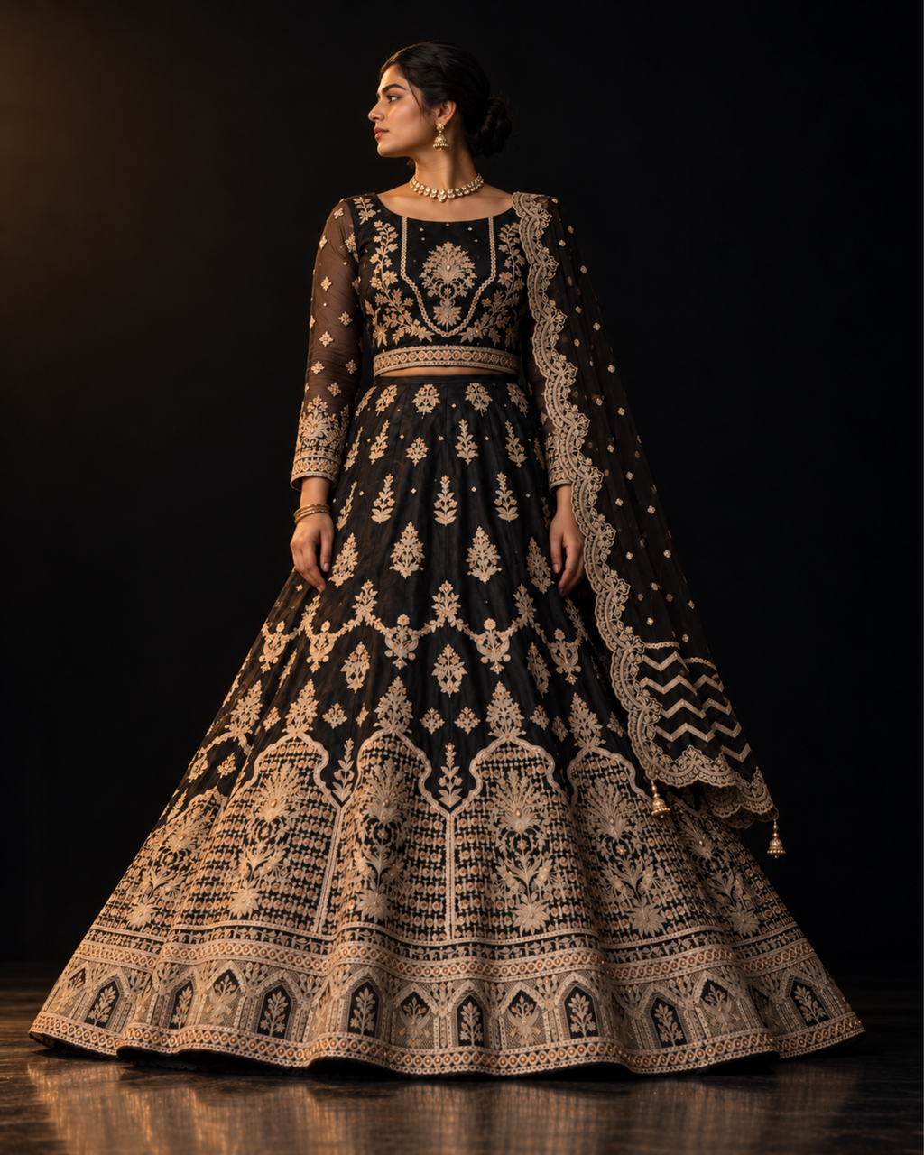 Black Heavy Embroidered Lehnga (ATL-001)