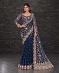 Blue Heavy Embroidered Net Saree (ATS-006)