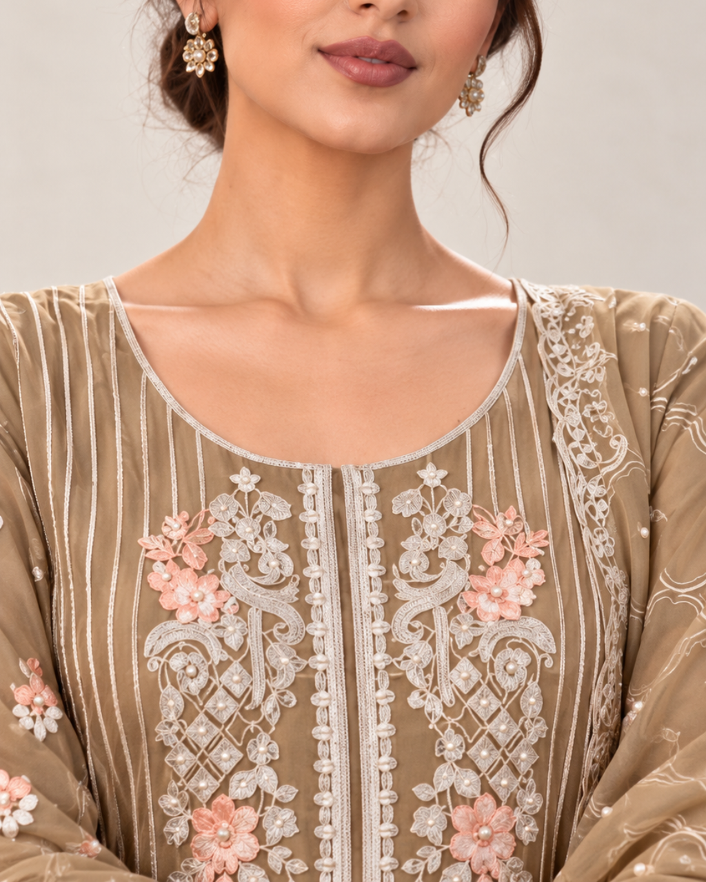 Golden Embroidered Organza Suit (ATK-005)