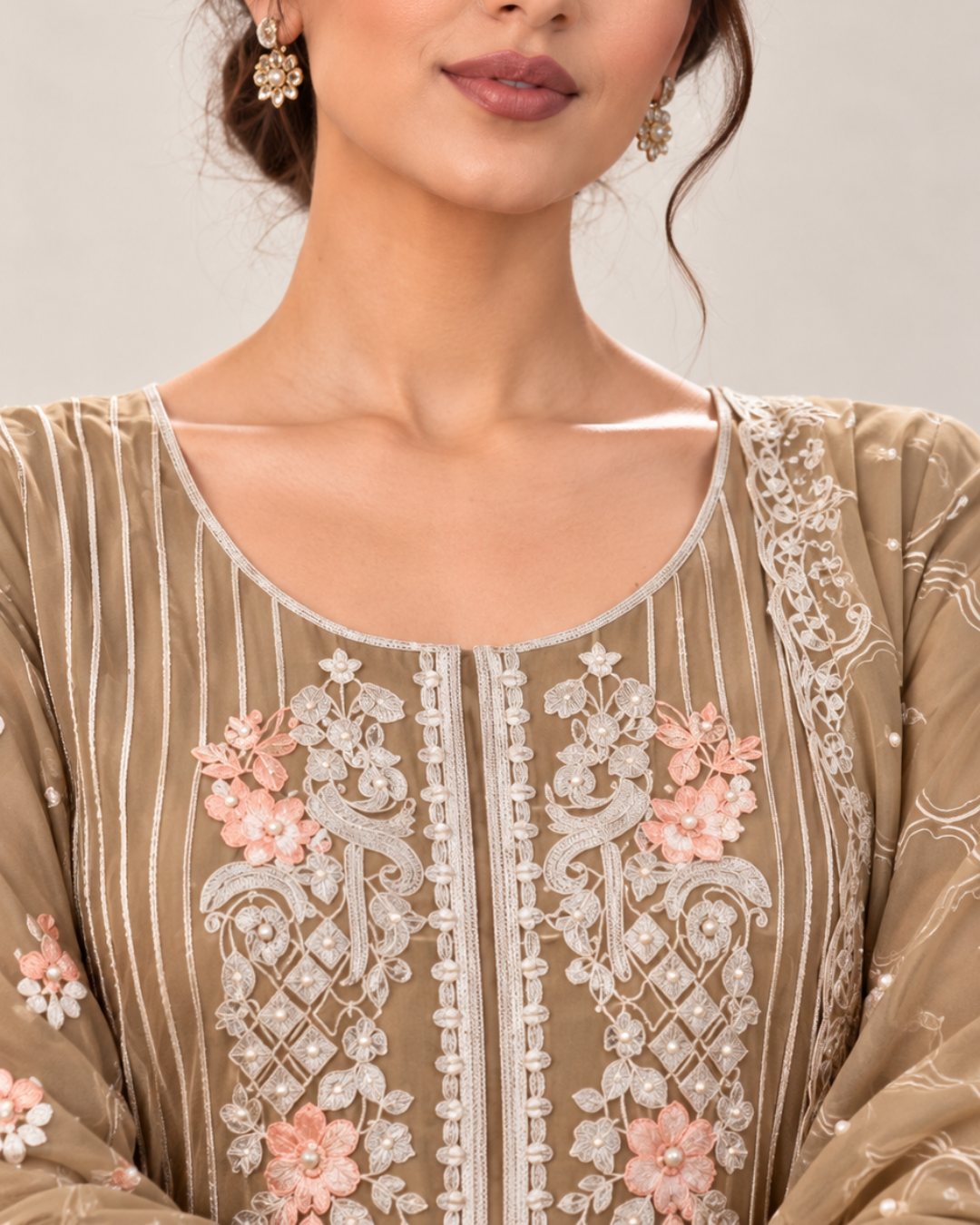 Golden Embroidered Organza Suit (ATK-005)