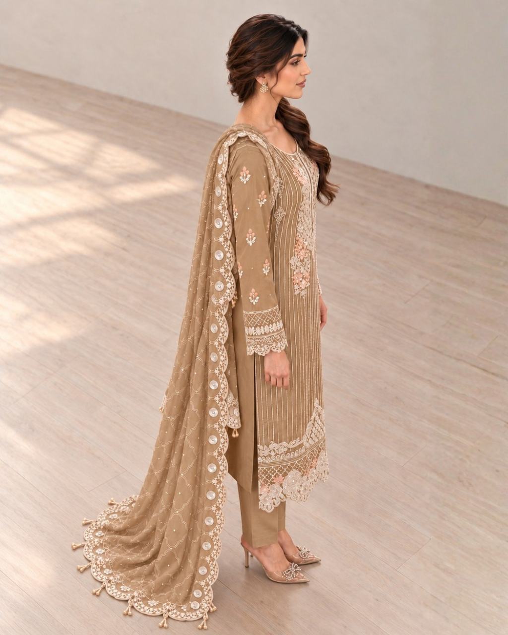 Golden Embroidered Organza Suit (ATK-005)