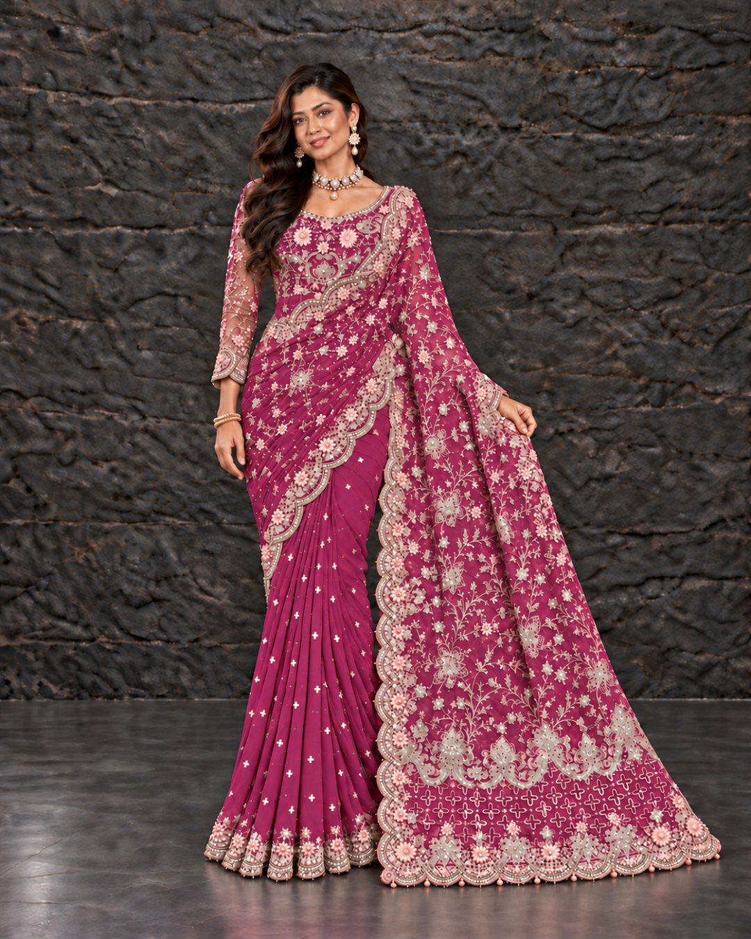 Mergenda Heavy Embroidered Net Saree (ATS-008)