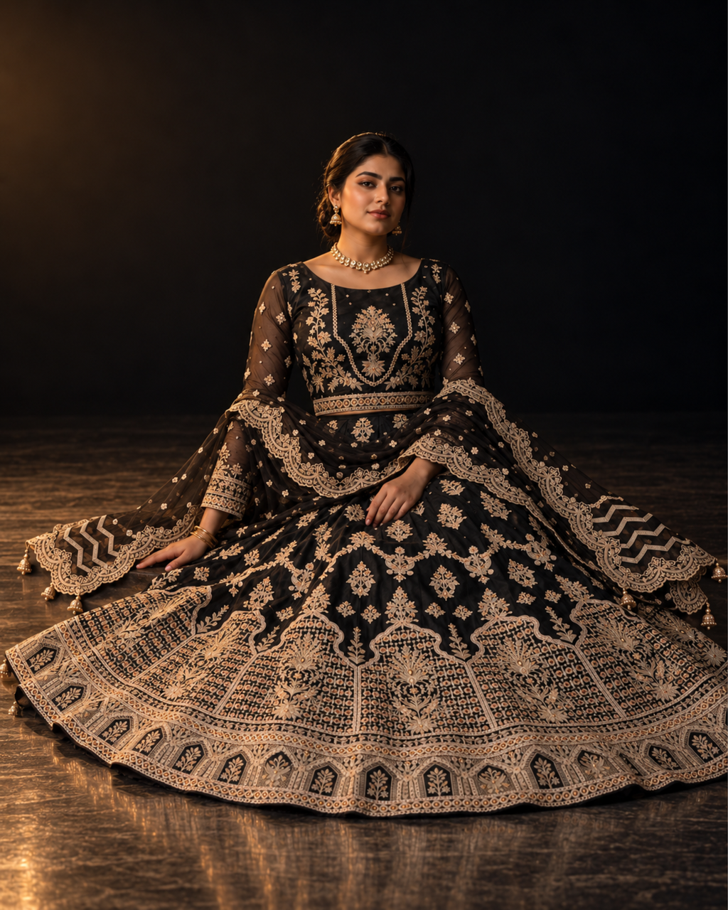 Black Heavy Embroidered Lehnga (ATL-001)