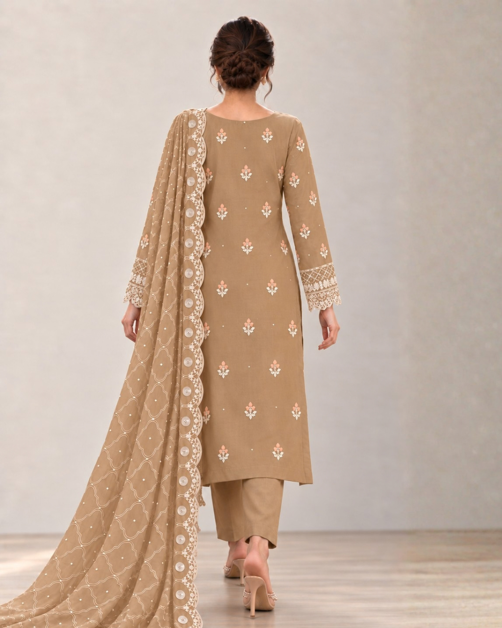 Golden Embroidered Organza Suit (ATK-005)