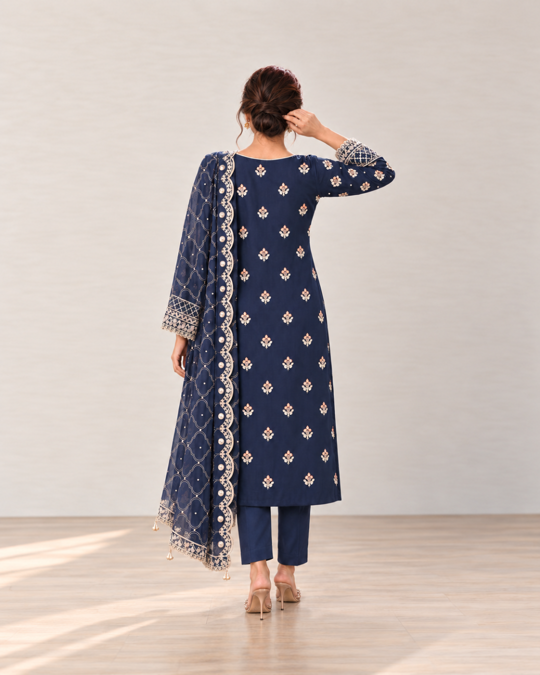 Blue Embroidered Organza Suit (ATK-007)