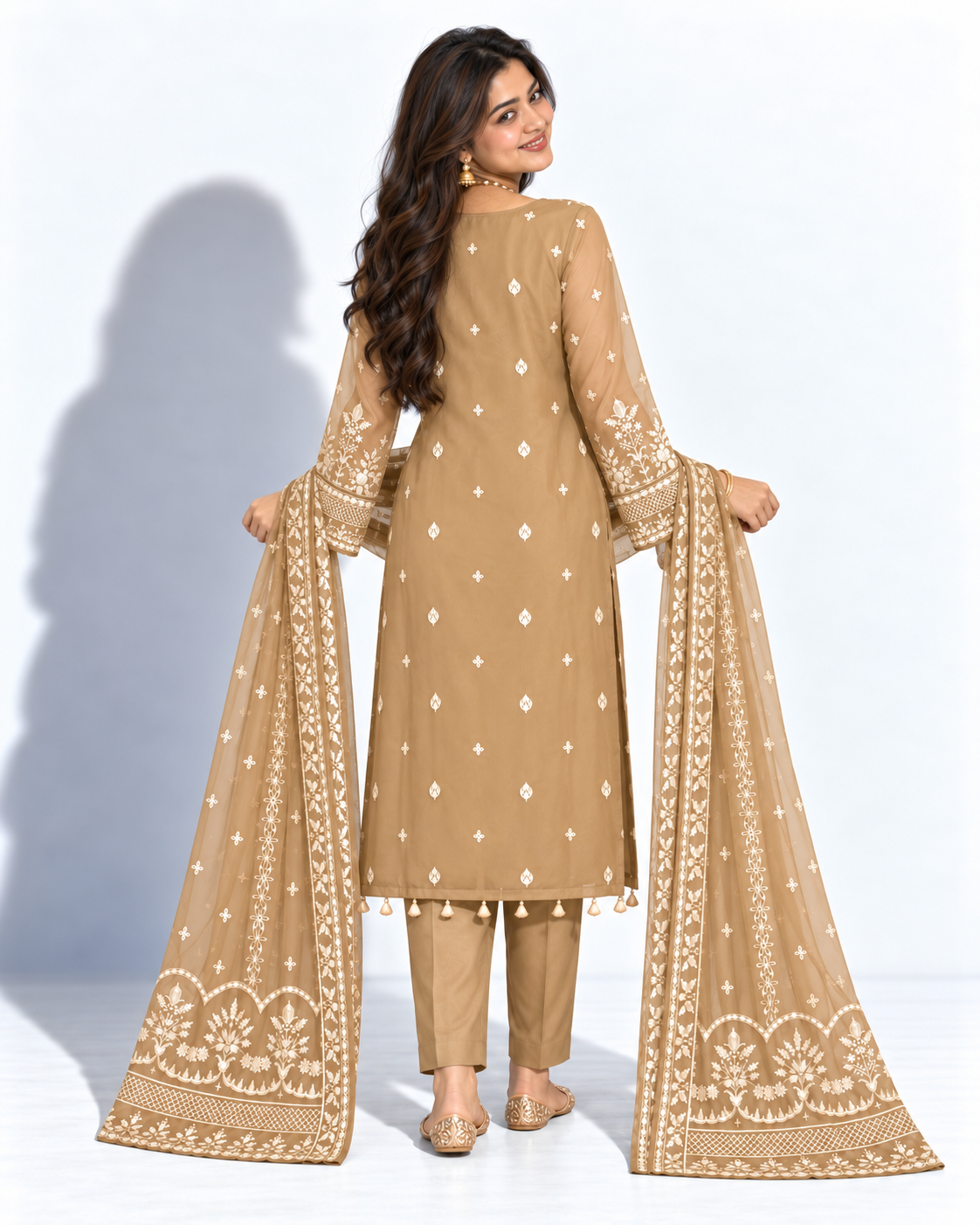 Golden Embroidered Organza Suit (ATK-004)