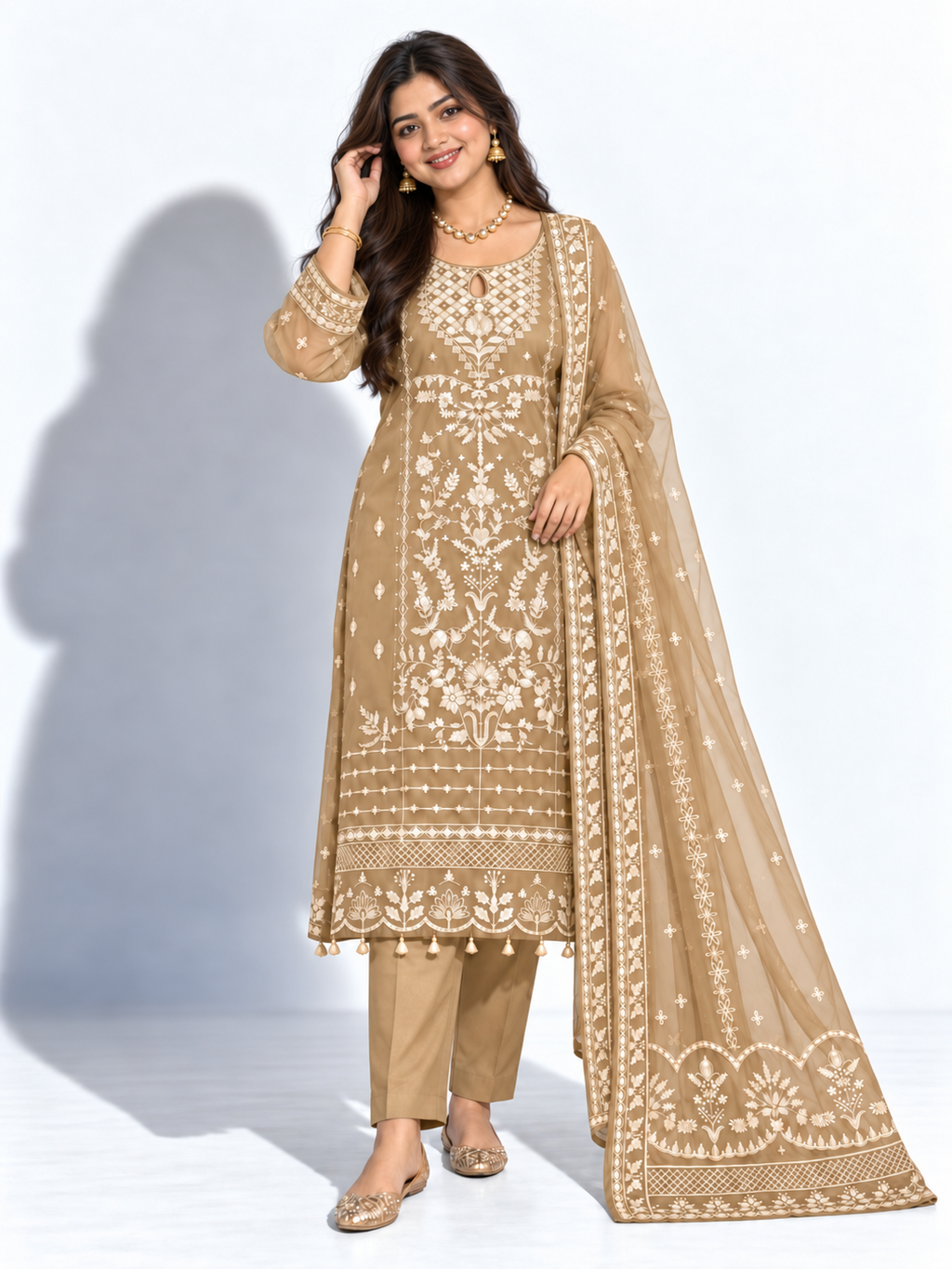 Golden Embroidered Organza Suit (ATK-004)