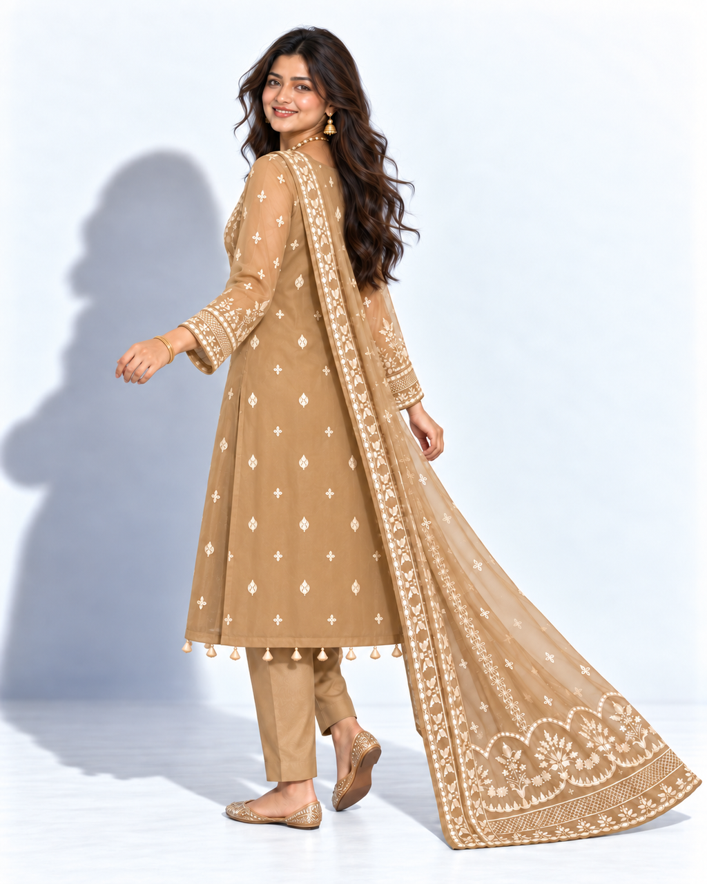 Golden Embroidered Organza Suit (ATK-004)