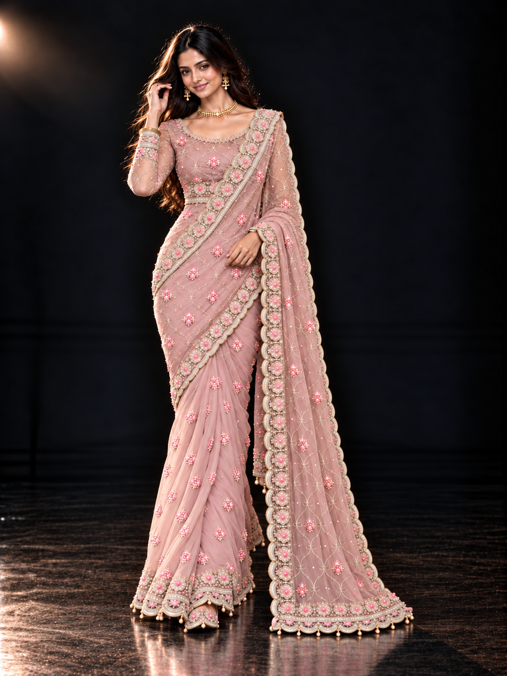 Pink Dori Work Embroidered Saree (ATS-003)