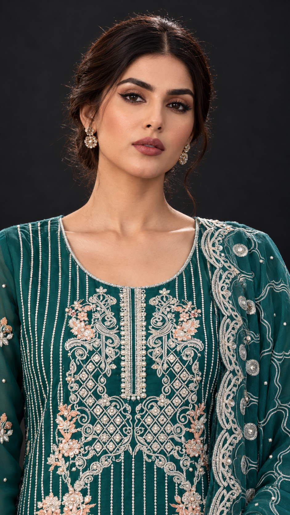 Teal Embroidered Organza Suit (ATK-006)