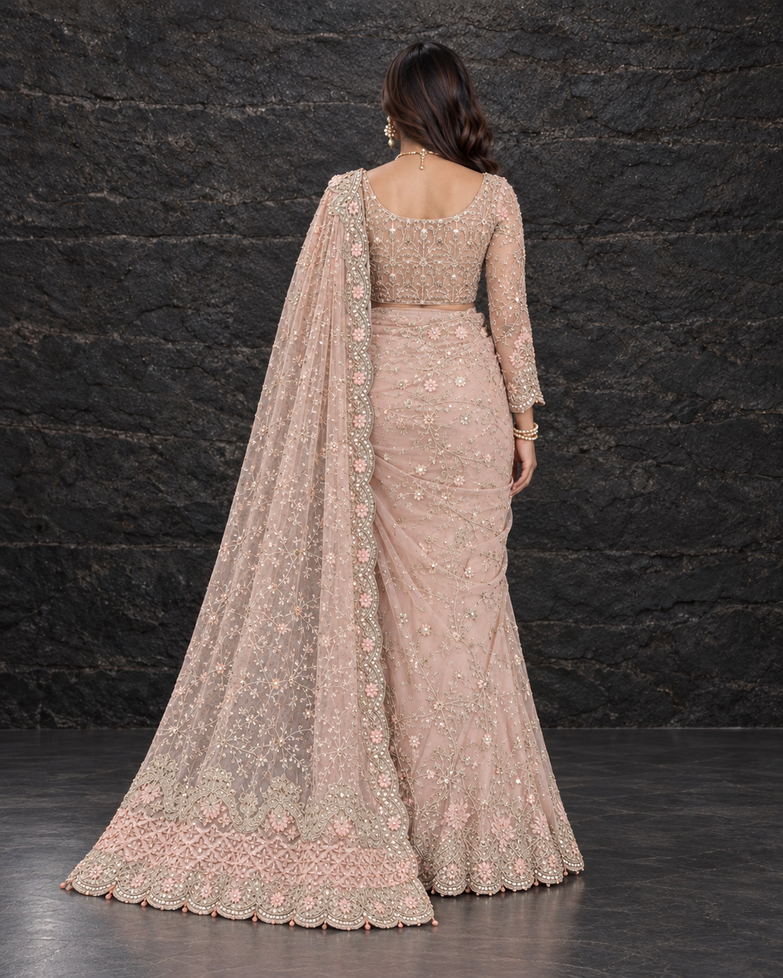 Pink Heavy Embroidered Net Saree (ATS-005)