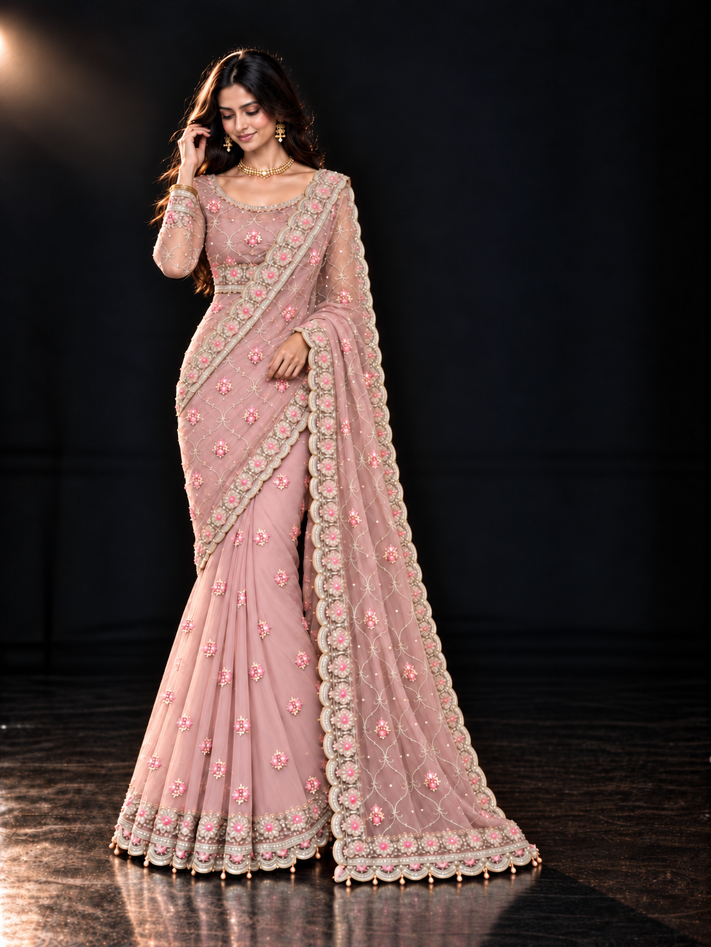 Pink Dori Work Embroidered Saree (ATS-003)