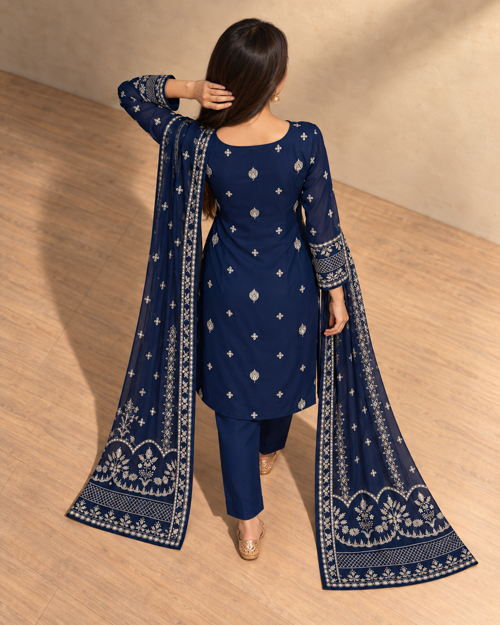 Blue Embroidered Organza Suit (ATK-002)
