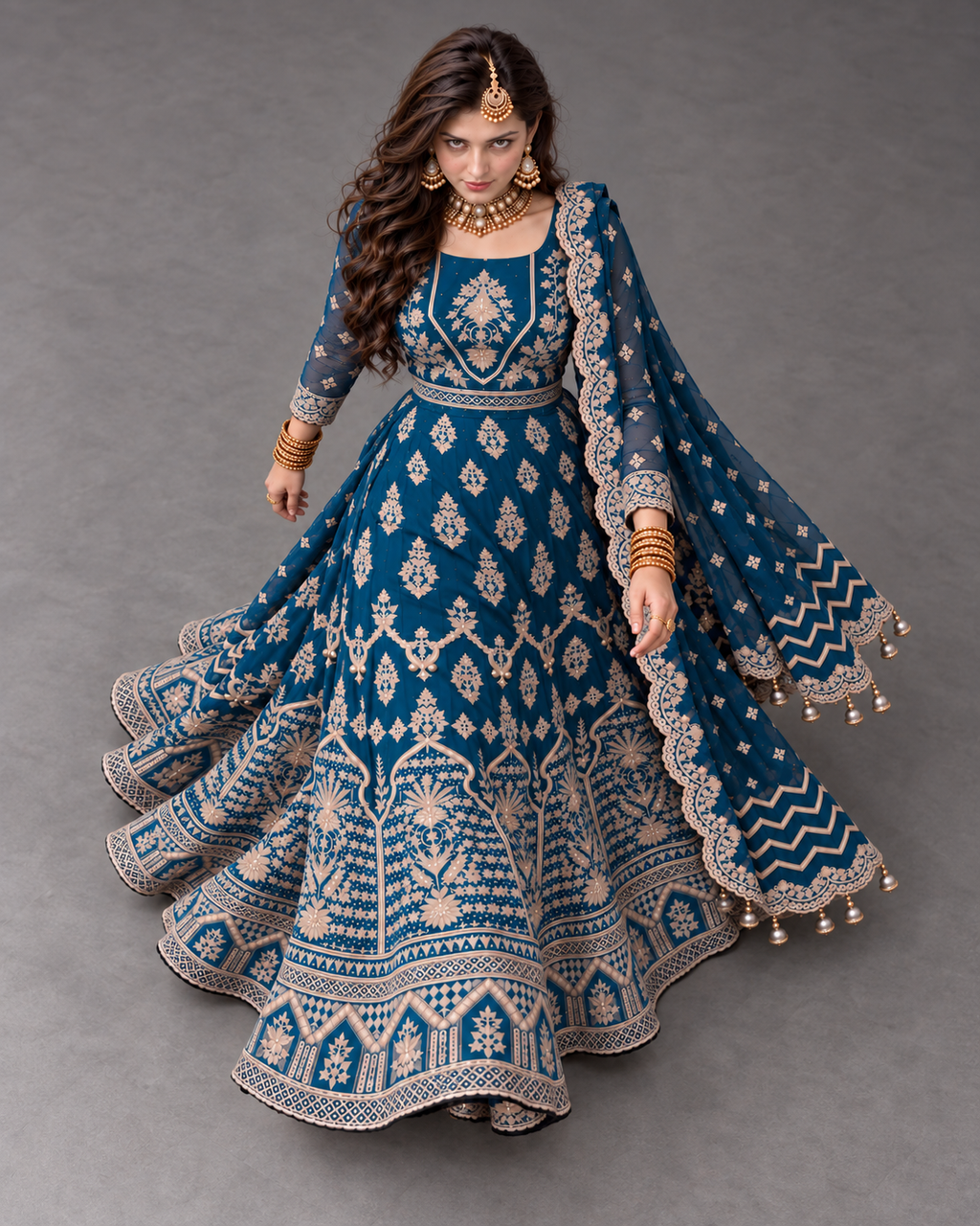 Teal Heavy Embroidered Lehnga (ATL-004)