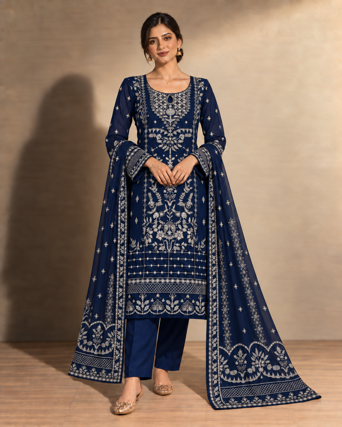 Blue Embroidered Organza Suit (ATK-002)