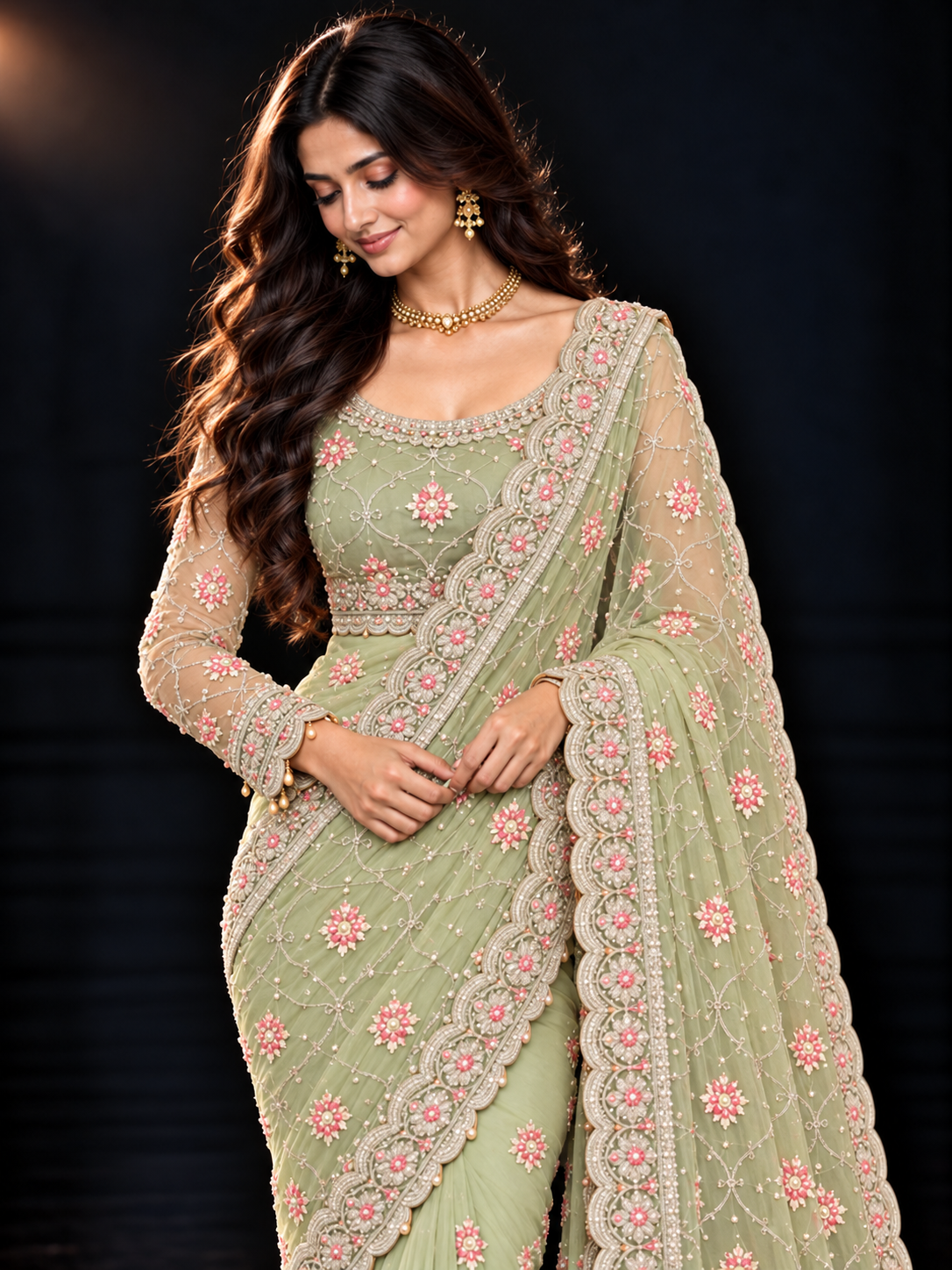 Pistachio Dori Work Embroidered Saree (ATS-002)