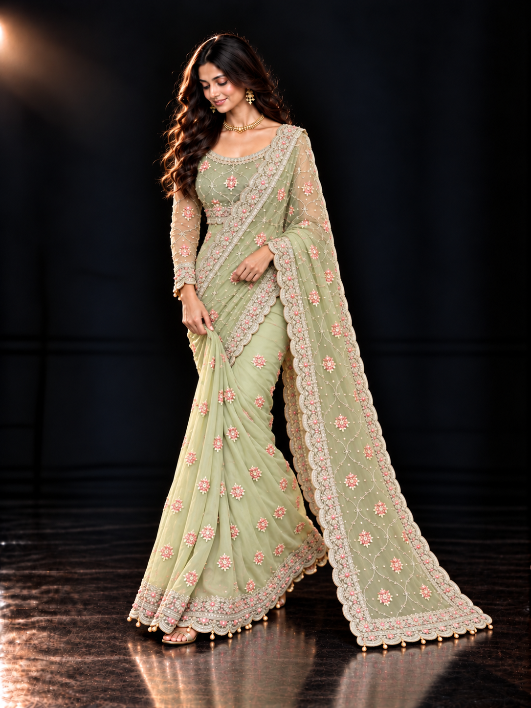 Pistachio Dori Work Embroidered Saree (ATS-002)