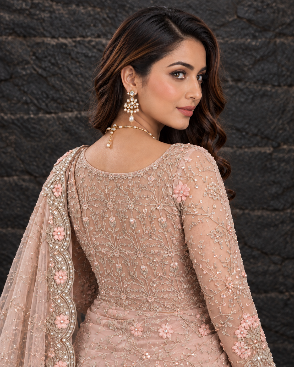Pink Heavy Embroidered Net Saree (ATS-005)