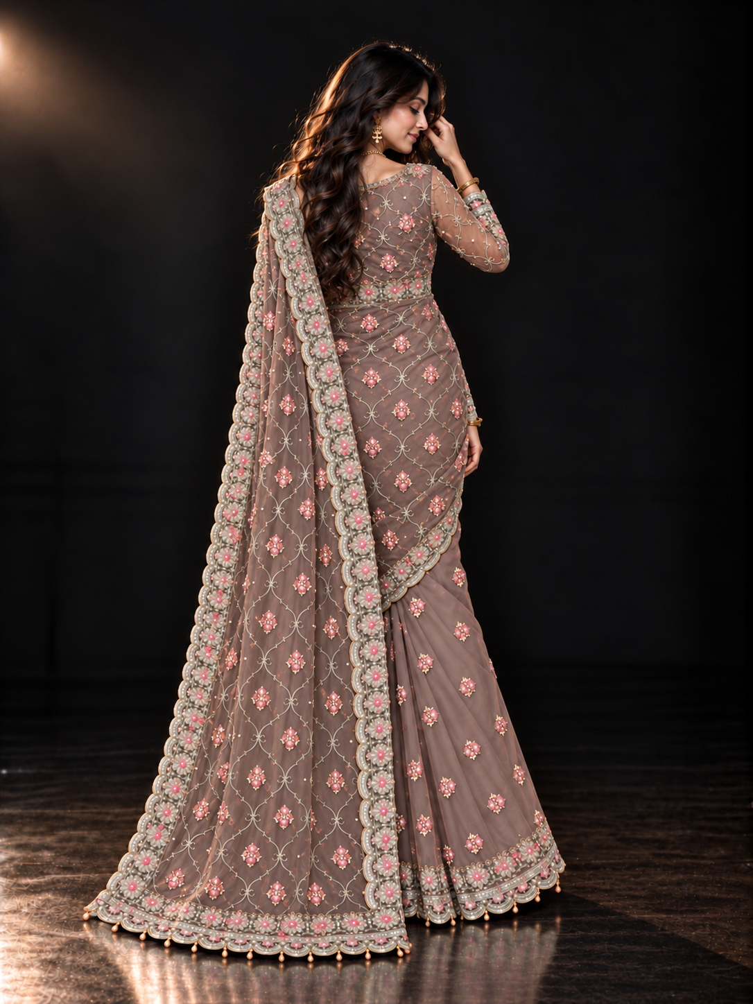 Grey Dori Work Embroidered Saree (ATS-001)