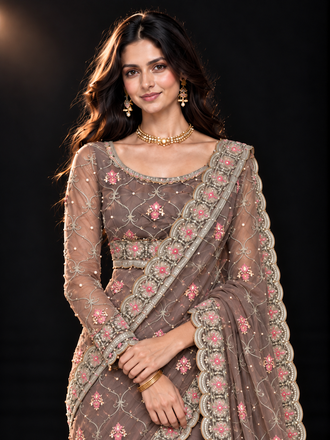 Grey Dori Work Embroidered Saree (ATS-001)