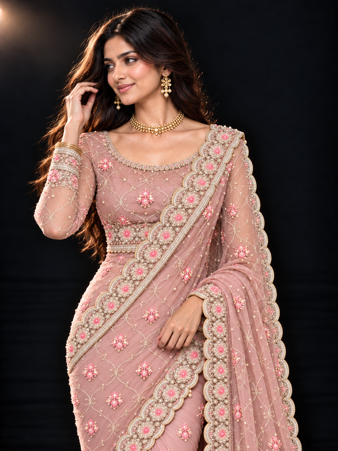 Pink Dori Work Embroidered Saree (ATS-003)