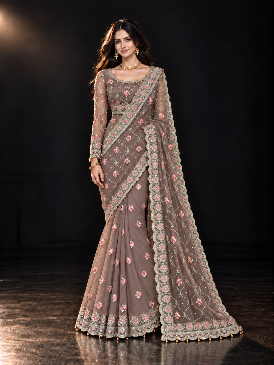 Grey Dori Work Embroidered Saree (ATS-001)